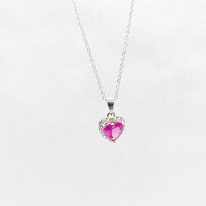 Heart Shape Pendant in Synthetic Pink Topaz with Customized Chain