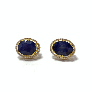 RHODIUM GOLD PLATED BLUE SAPPHIRE TOPS WITH ZIRCONIA AND STERLING SILVER