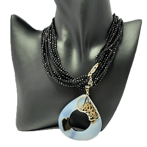 Blue Agate with Onyx Strings
