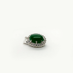 Pendant in Cabochon Shaped Jade with Zirconia